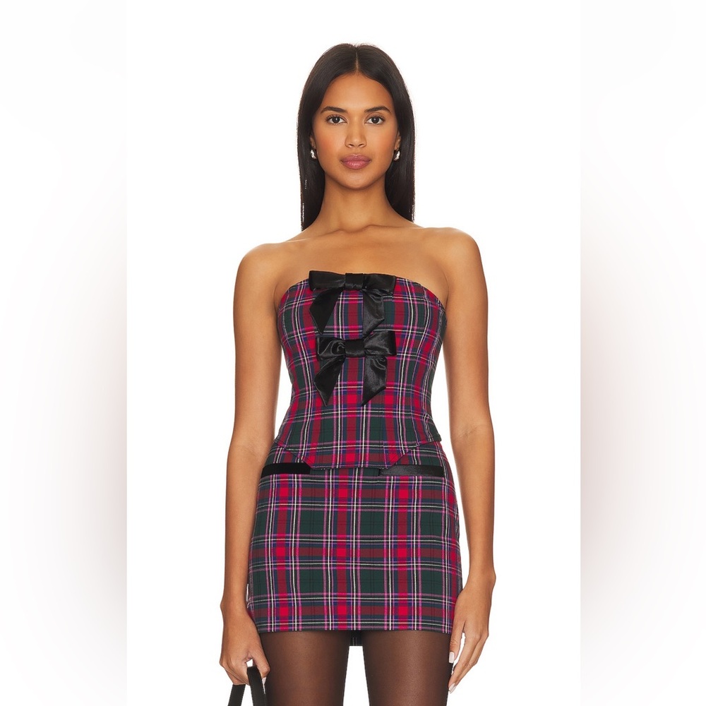 Majorelle Joi Bustier Top in Pink Multi Plaid